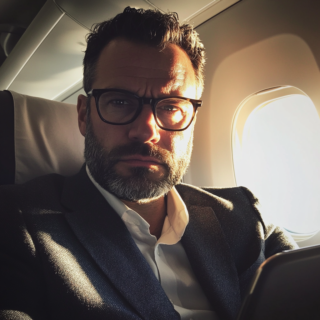 Un homme d'affaires assis dans un avion | Source : Midjourney