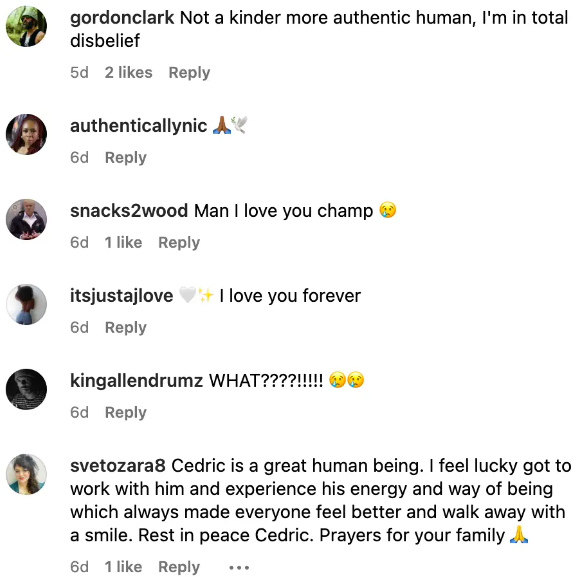 Commentaires de fans sur feu Cedric "Beastie" Jones, datés du 13 septembre 2023 | Source : Instagram/_cedricjones