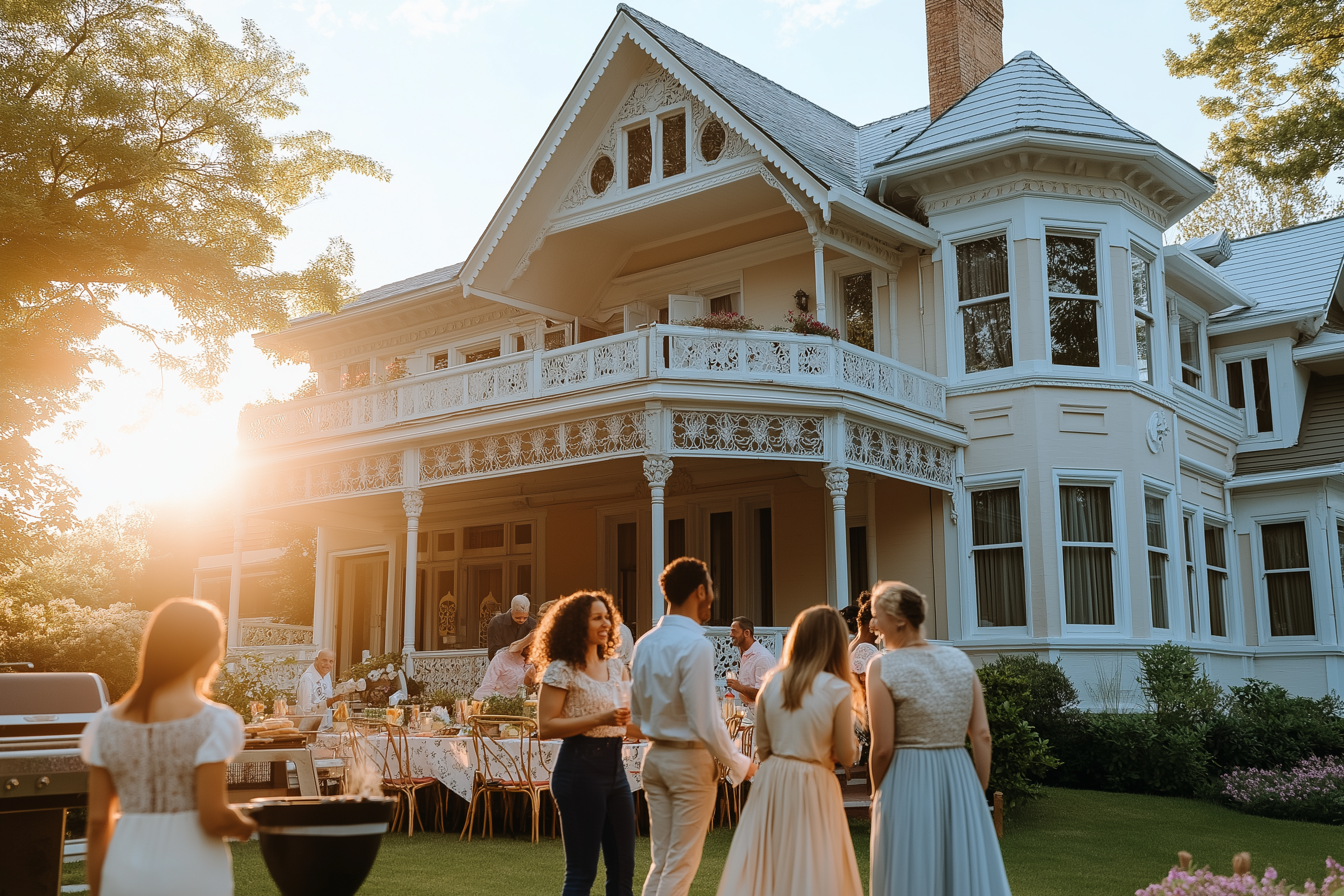 Une arrière-cour où les gens sont réunis pour une fête | Source : Midjourney