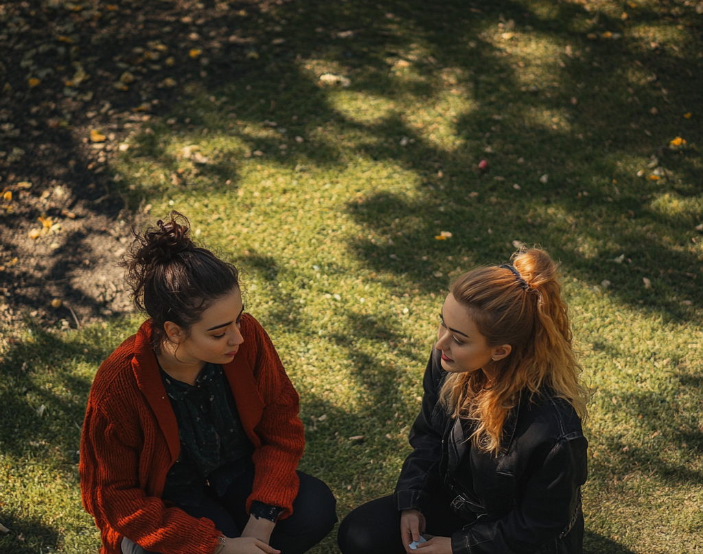 Une femme en train de discuter dans le parc | Source : Midjourney