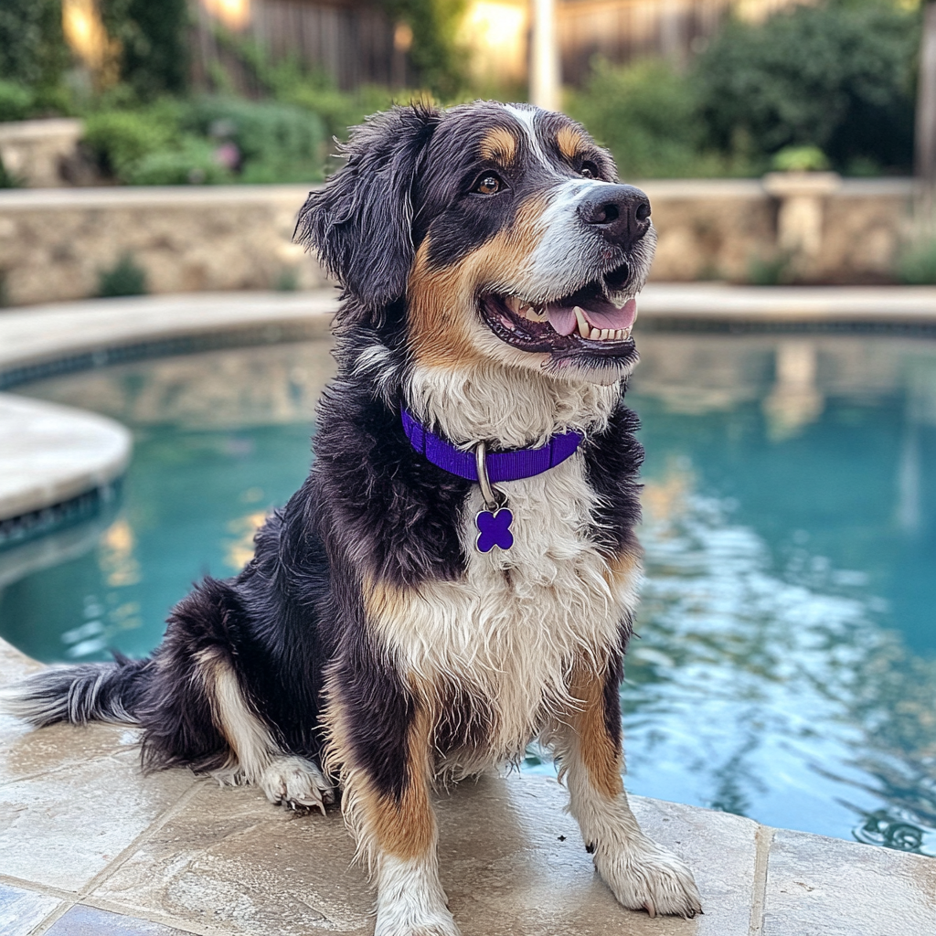 Un chien assis au bord d'une piscine | Source : Midjourney