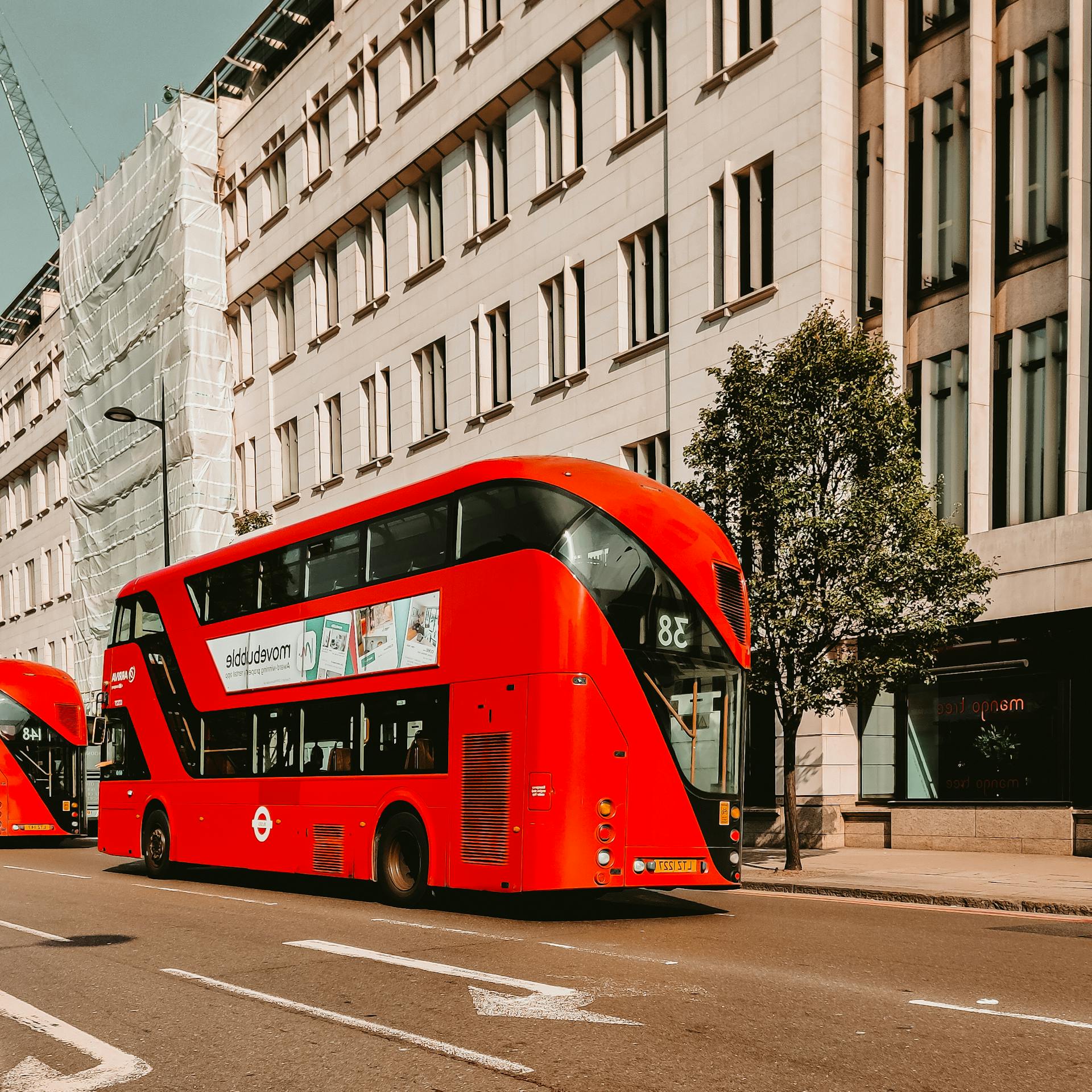 Un bus rouge à impériale passant dans une rue de la ville | Source : Pexels