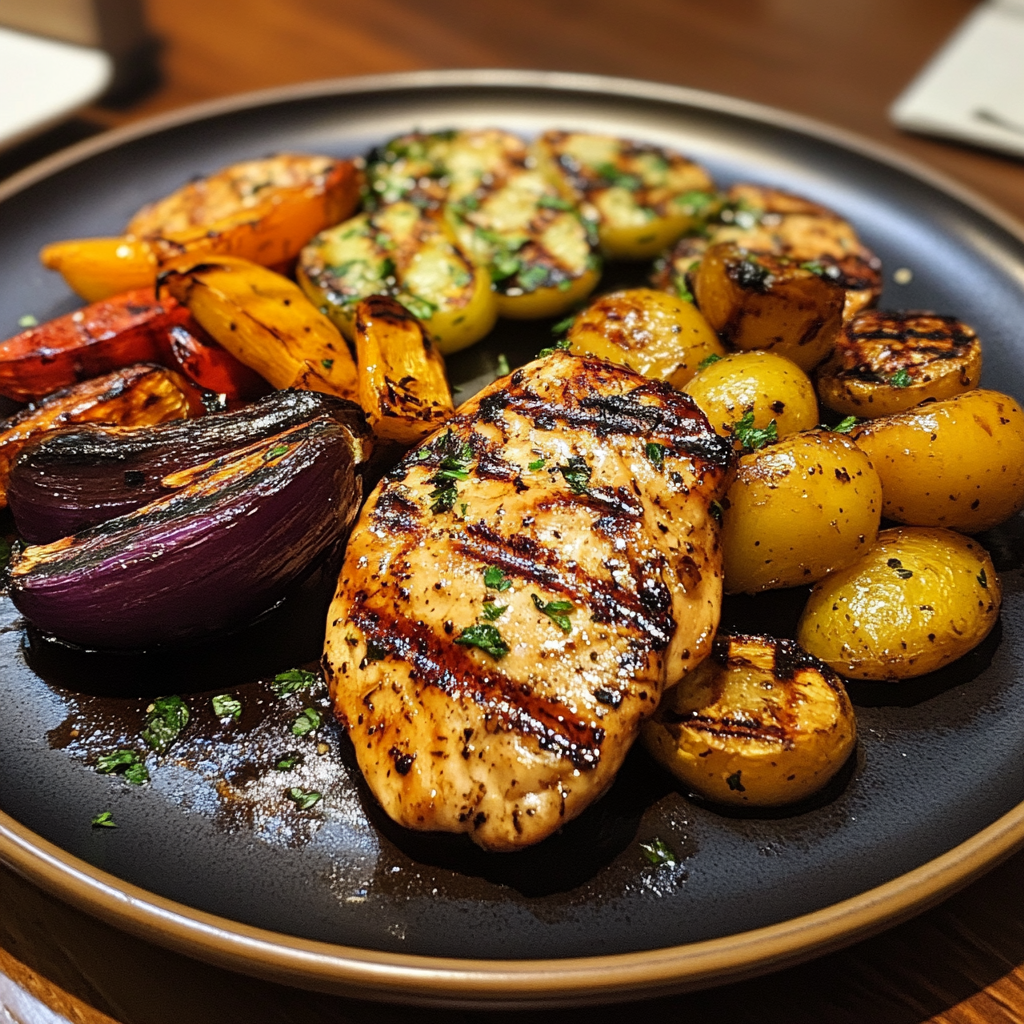 Une assiette de poulet grillé et de légumes | Source : Midjourney
