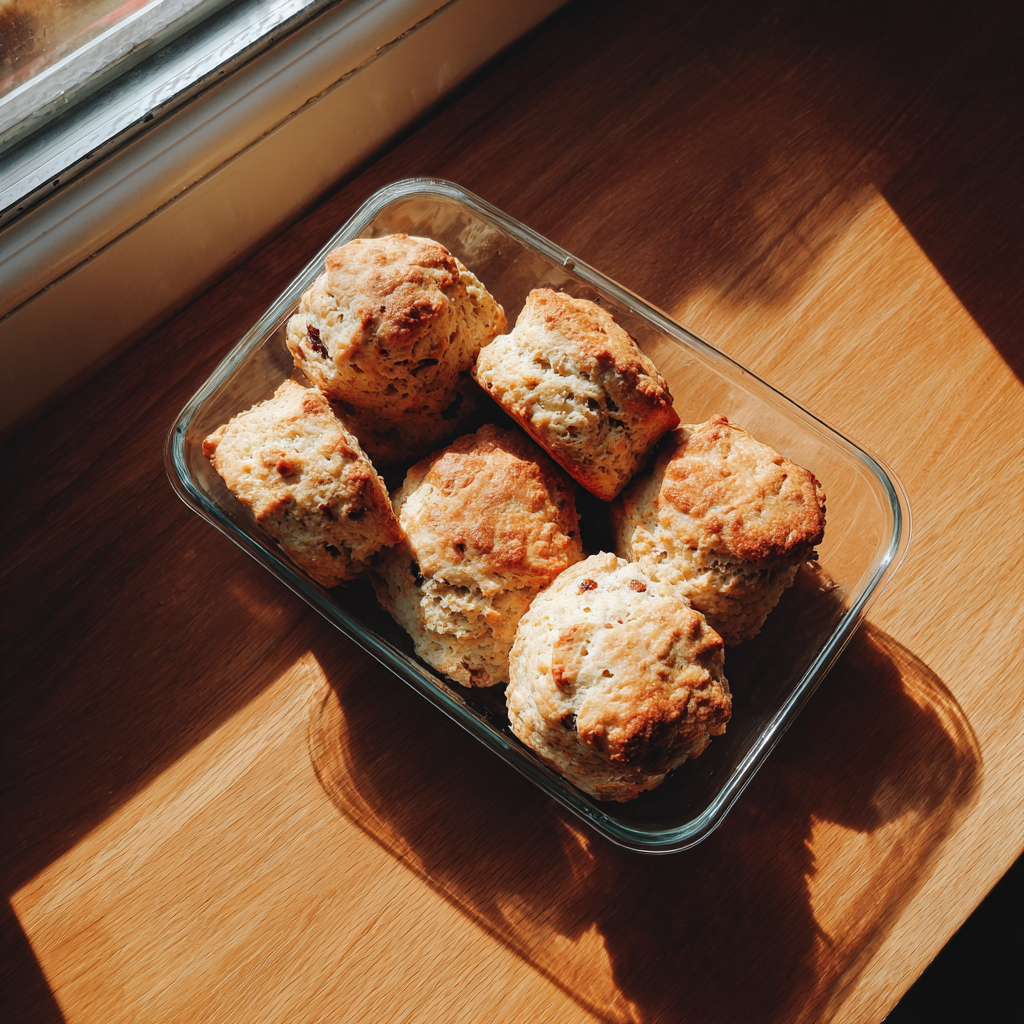 Un récipient rempli de scones fraîchement cuits | Source : Midjourney