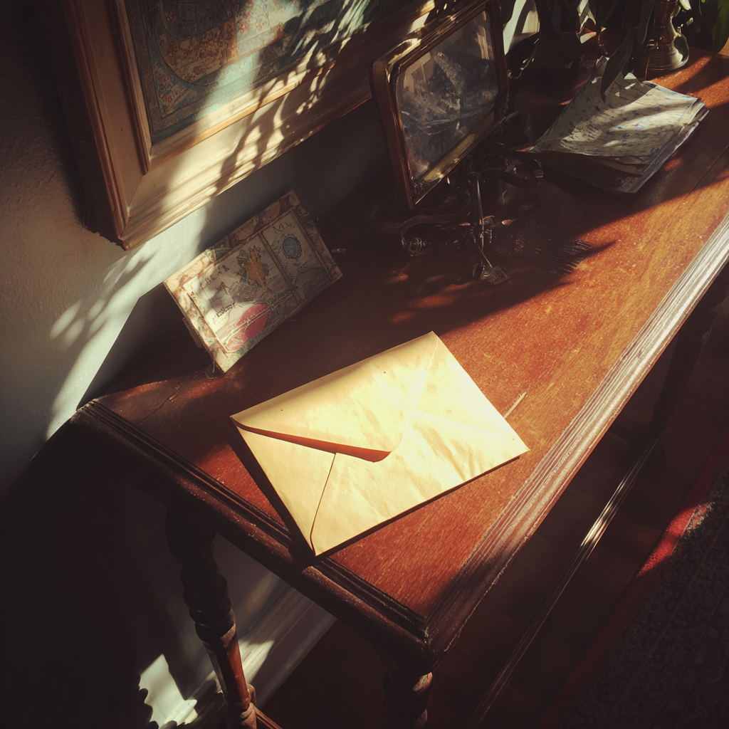 Une enveloppe sur la table d'un couloir | Source : Midjourney