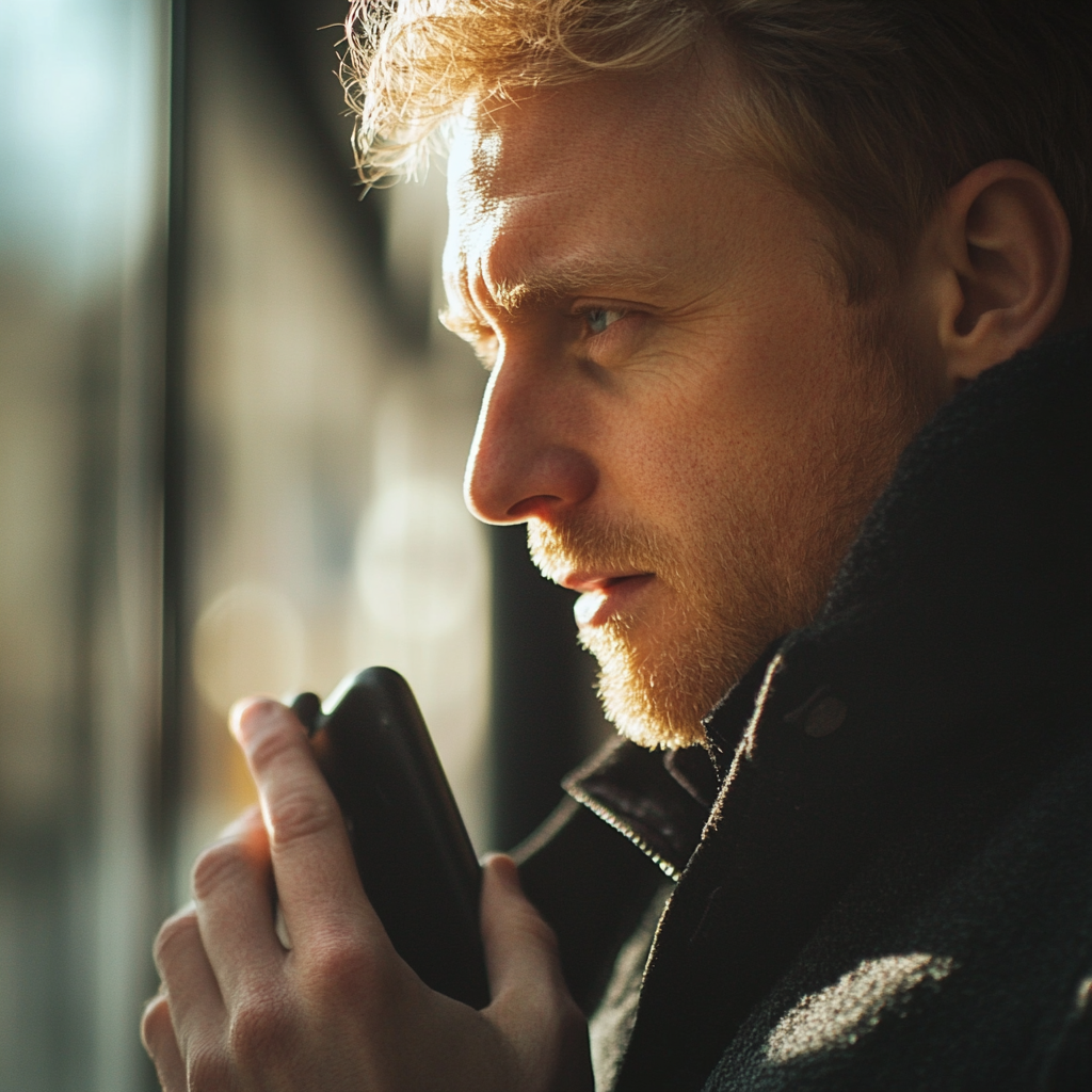 Un homme sérieux sur son téléphone | Source : Midjourney