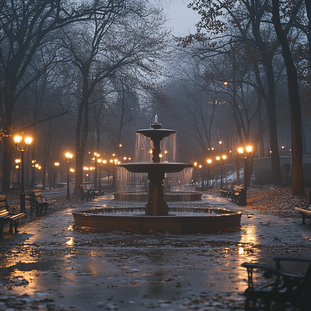 Une fontaine dans le parc | Source : Midjourney