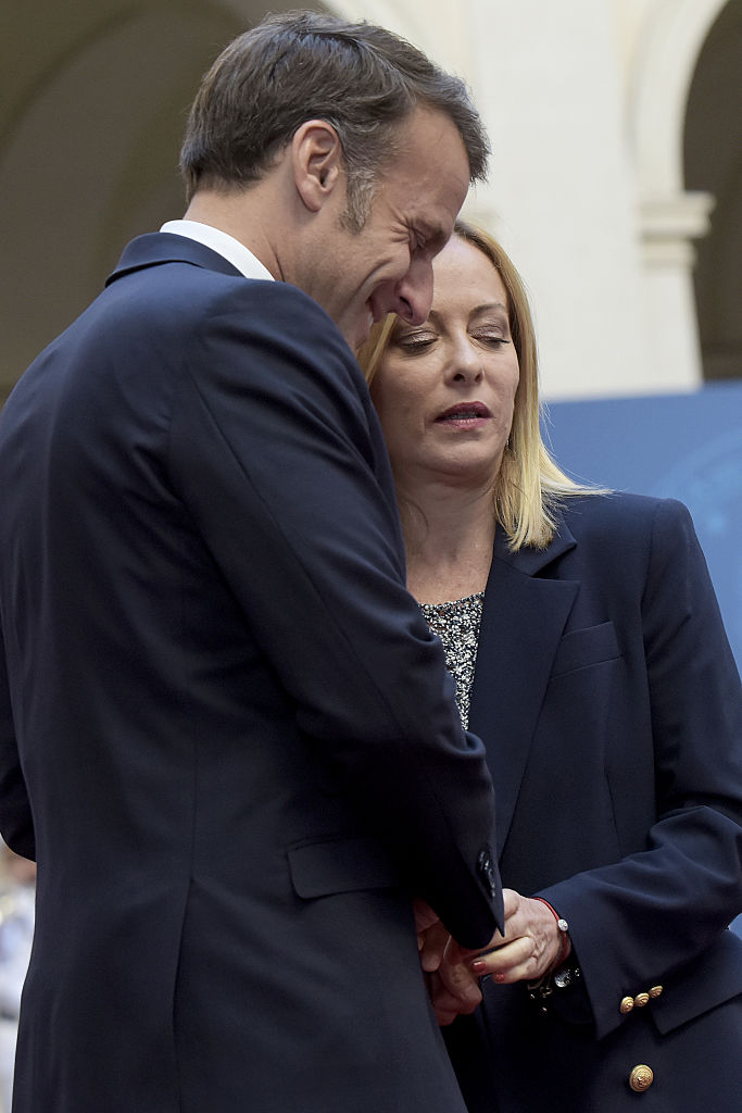 La Première ministre italienne, Giorgia Meloni, rencontre le président de la République française, Emmanuel Macron, au palais Chigi, le 3 juin 2025 à Rome. | Source : Getty Images