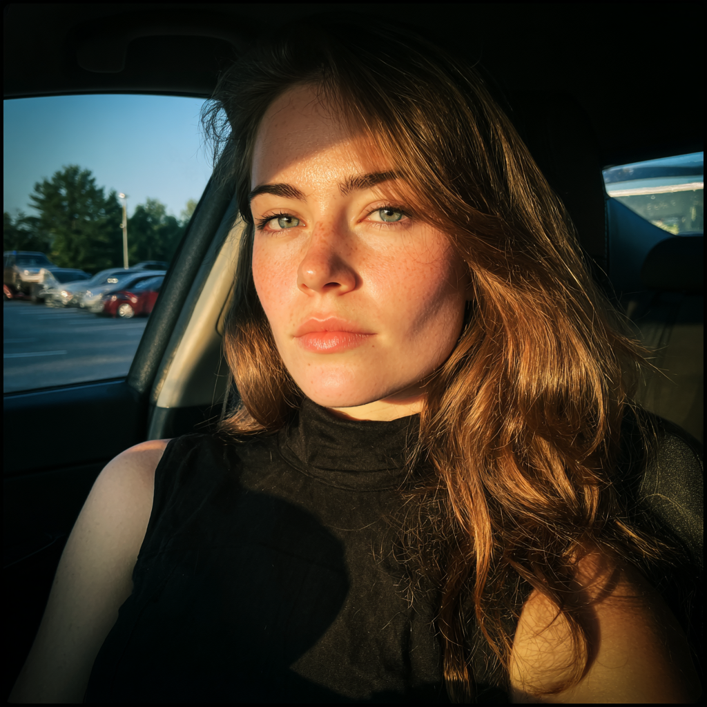 Une femme assise dans une voiture sur un parking | Source : Midjourney