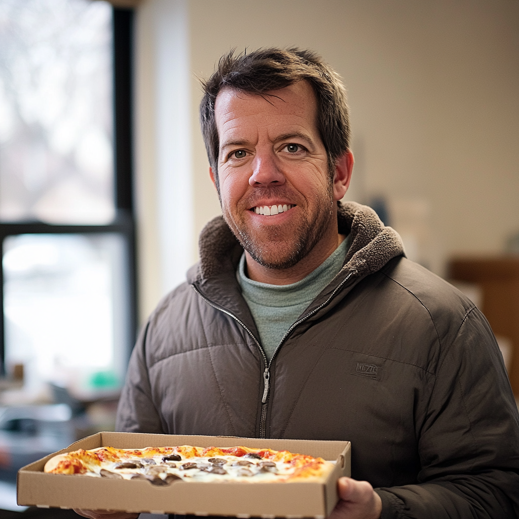 Un homme transportant des pizzas | Source : Midjourney