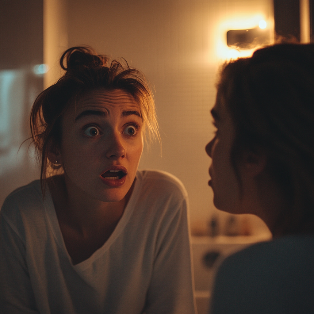 Shocked woman speaks to her sister | Source: Midjourney