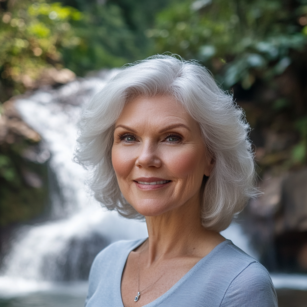 Une femme debout près d'une cascade | Source : Midjourney