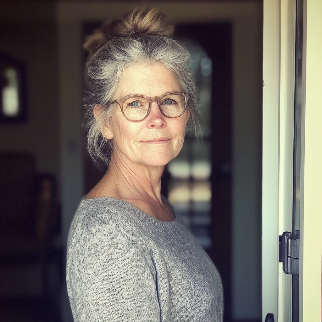 Une vieille femme debout dans l'embrasure d'une porte | Source : Midjourney