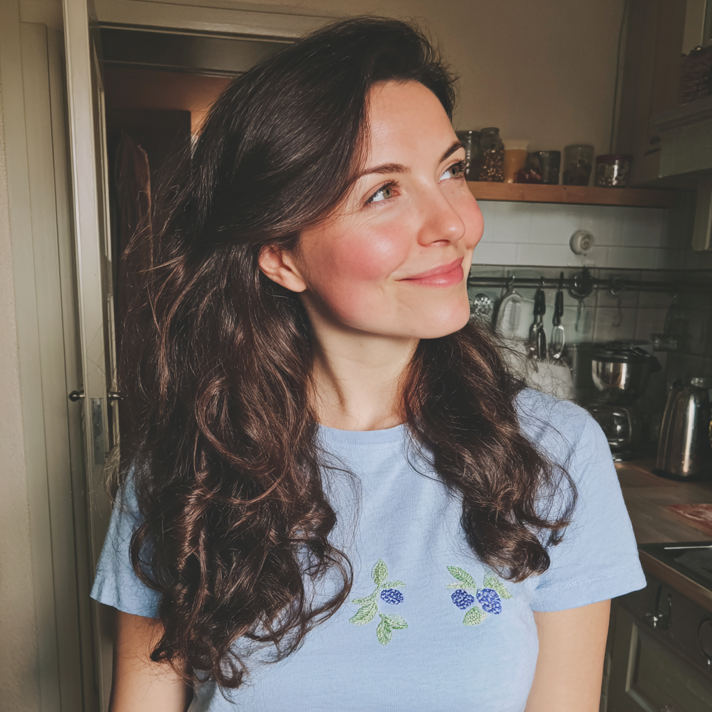 Une femme souriante debout dans une cuisine | Source : Midjourney