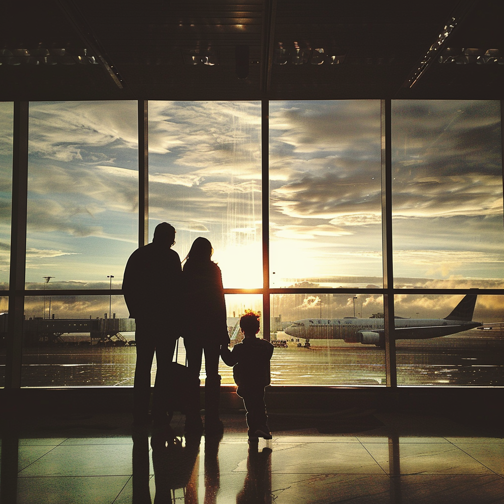 Un couple avec un bambin à l'aéroport | Source : Midjourney