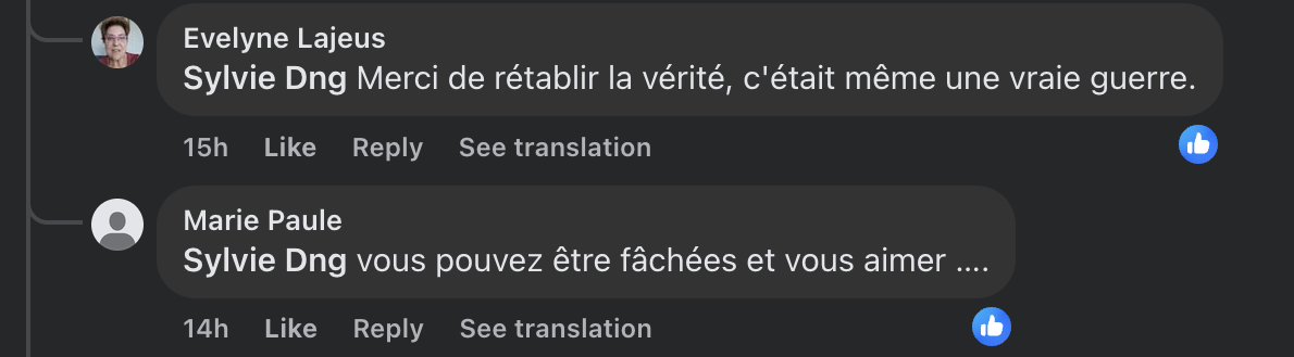 Commentaires des internautes sur la relation entre Catherine Laborde et sa sœur Françoise | Source : Capture Facebook