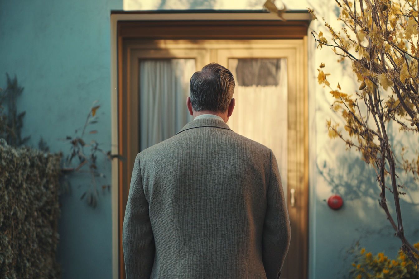 Un homme debout devant une maison | Source : Midjourney