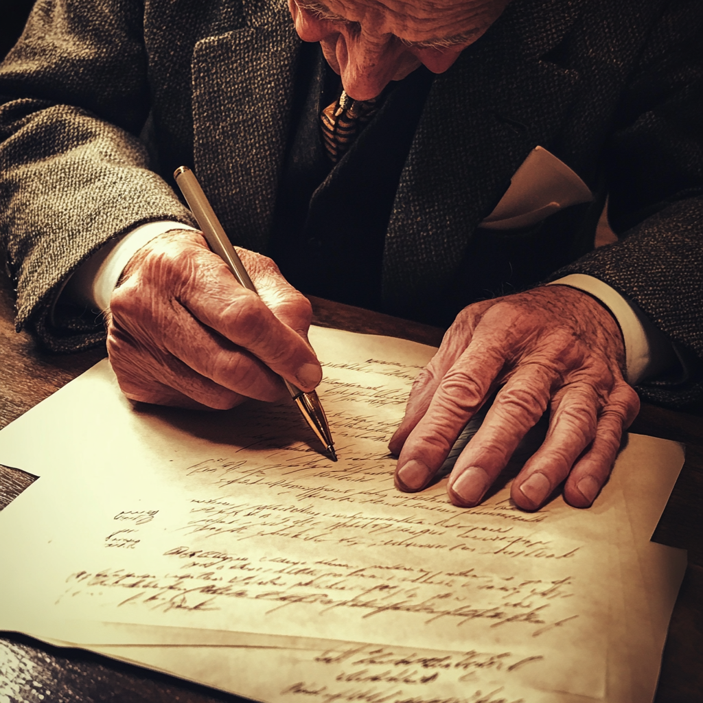 Un homme signant un document | Source : Midjourney