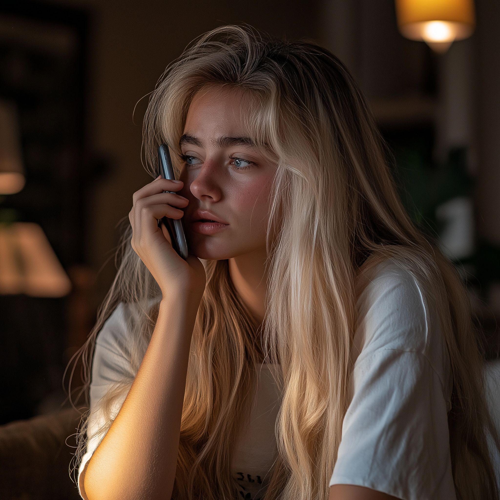 Une femme a l'air contrariée alors qu'elle parle au téléphone | Source : Midjourney