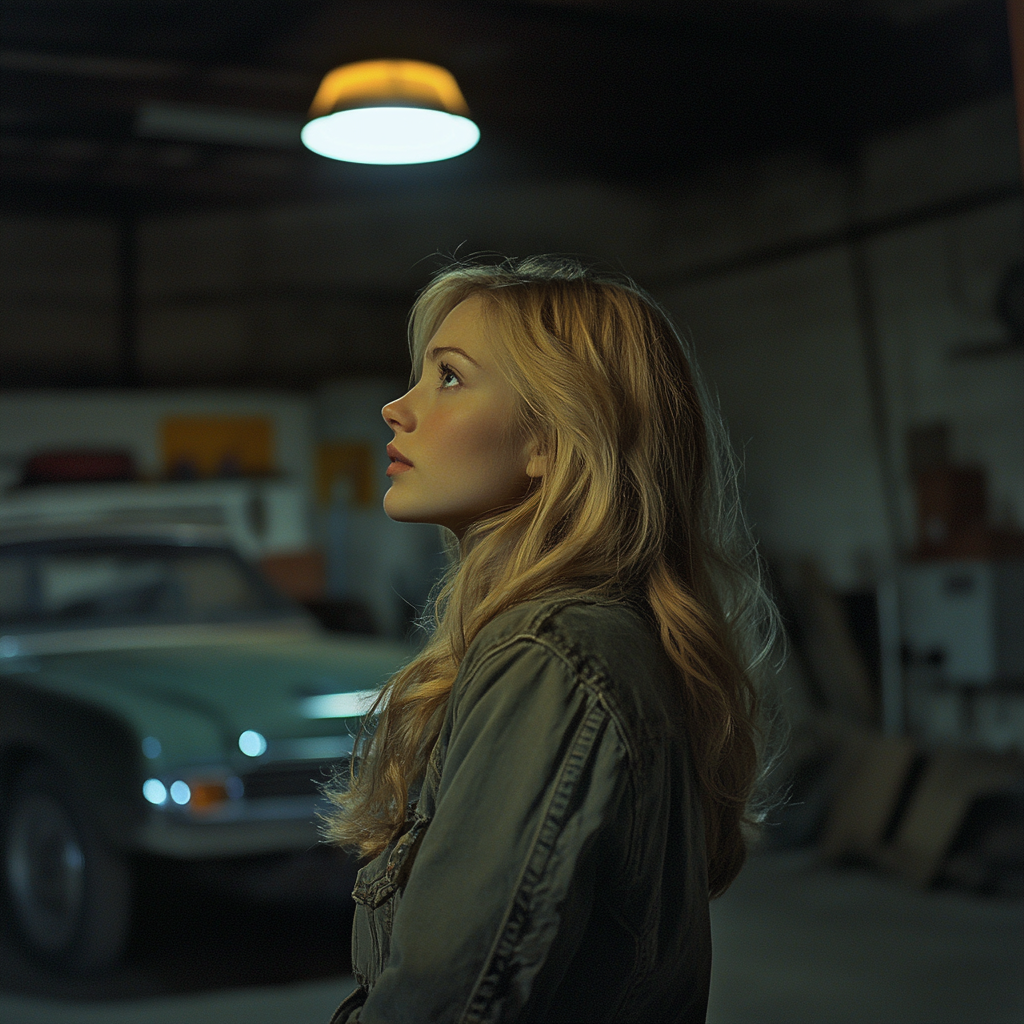 Une femme nerveuse dans un garage | Source : Midjourney