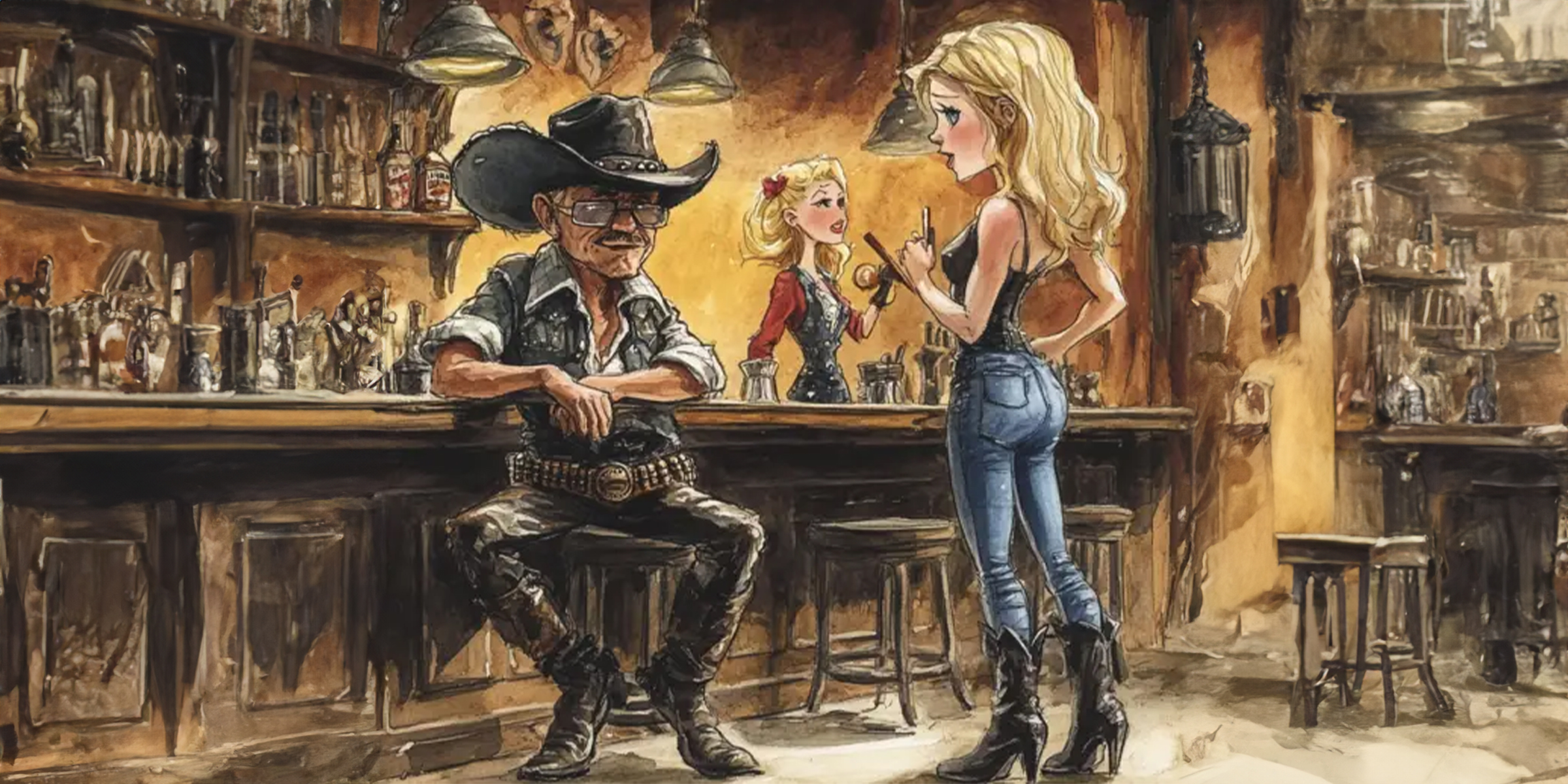 Illustration d'une femme qui parle à un cow-boy | Source : Amomama