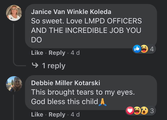 Les internautes réagissent à la prière d'un jeune garçon avec un officier de police : Facebook/LMPD.ky