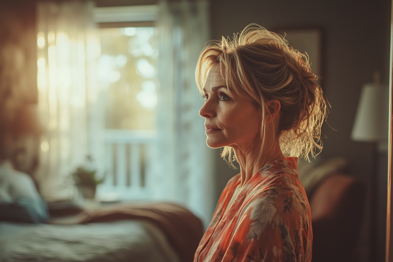 Woman standing snooping around in a huge master bedroom | Source: Midjourney