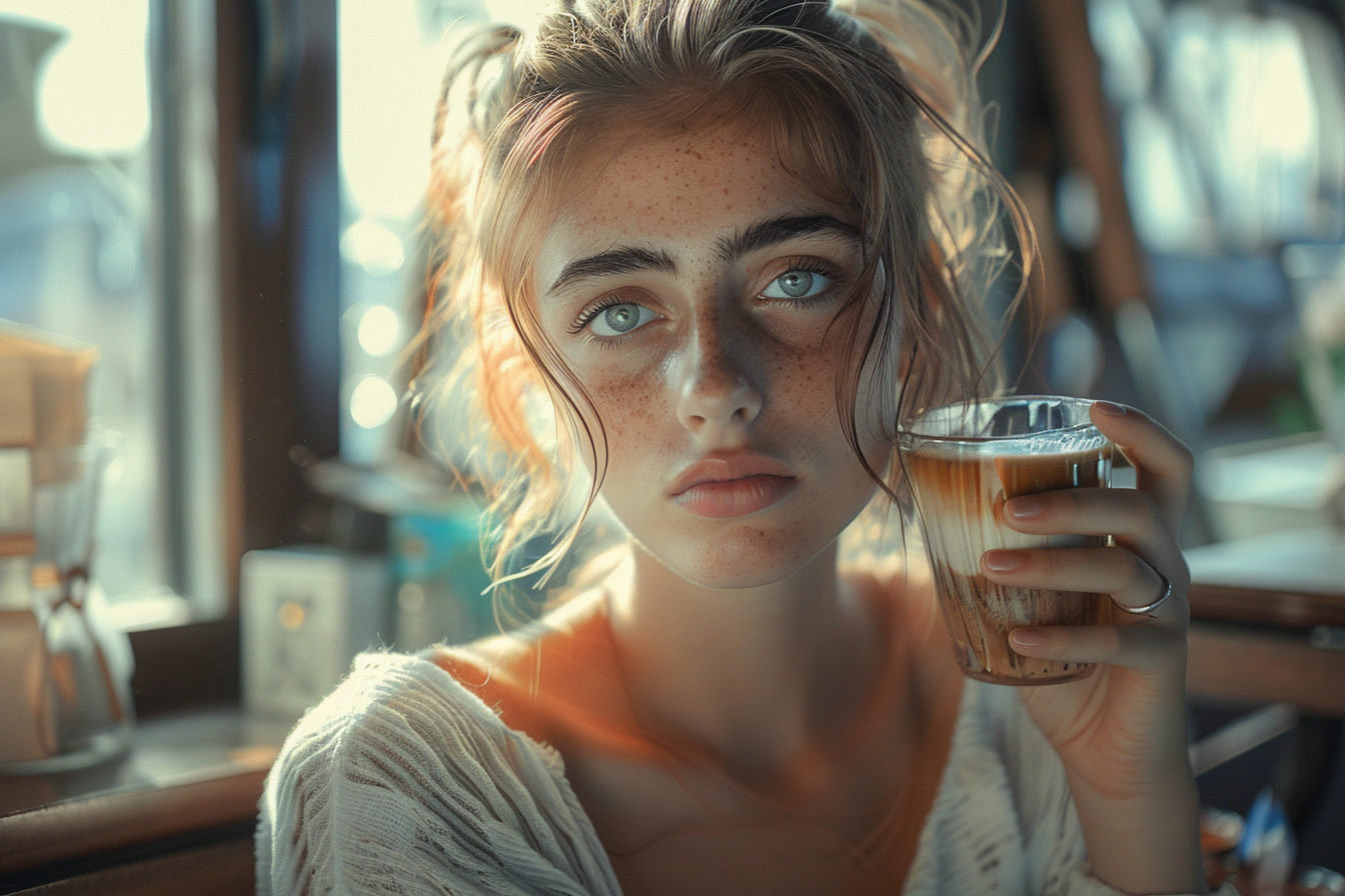 Une femme dans un café | Source : Midjourney