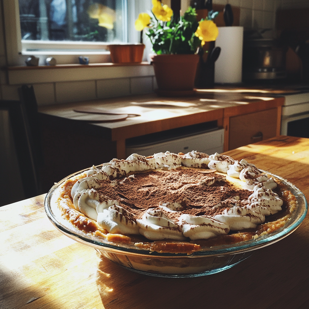 Une tarte au banoffee sur une table de cuisine | Source : Midjourney