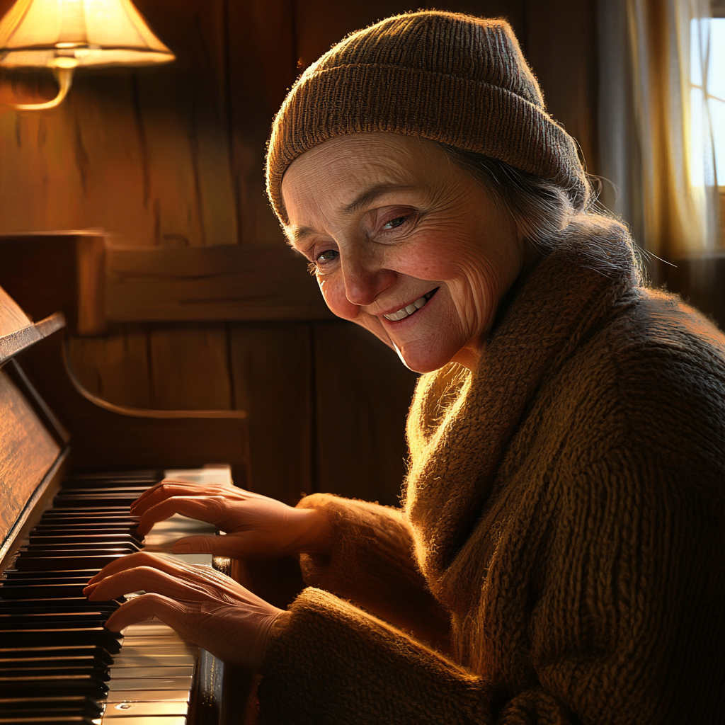 Une femme âgée et joyeuse qui joue du piano | Source : Midjourney