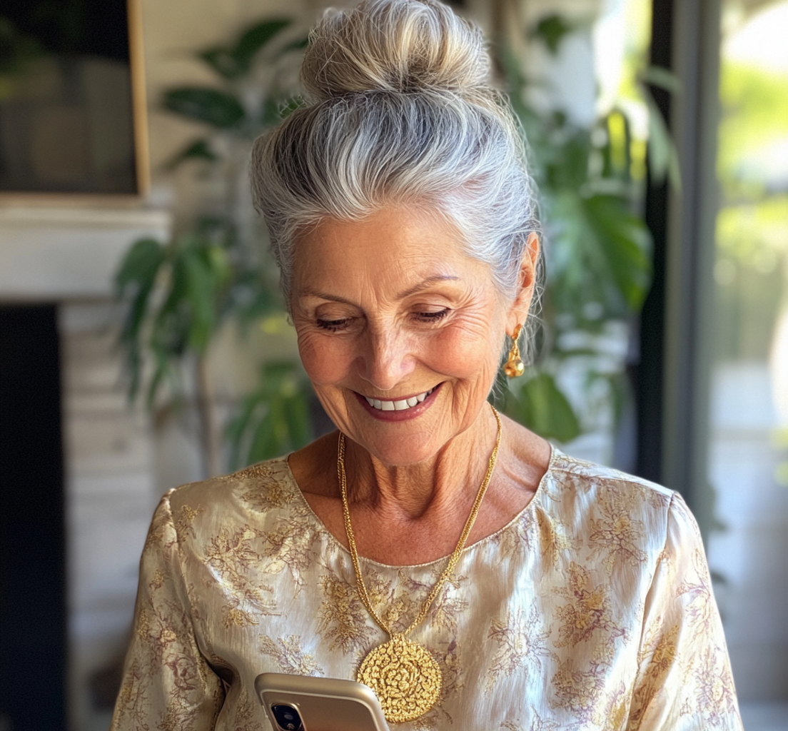 Une femme âgée utilisant son téléphone | Source : Midjourney