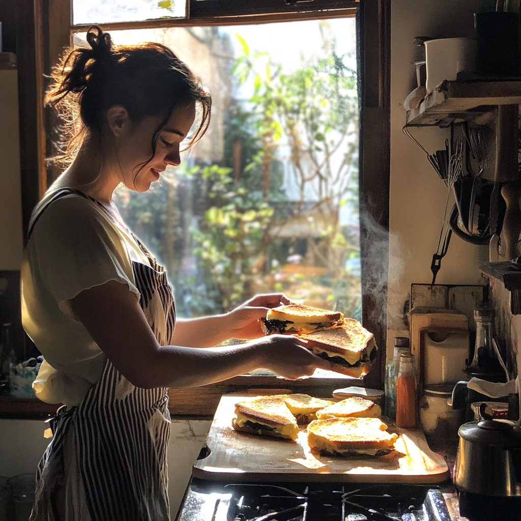 Une femme fait griller des sandwichs | Source : Midjourney