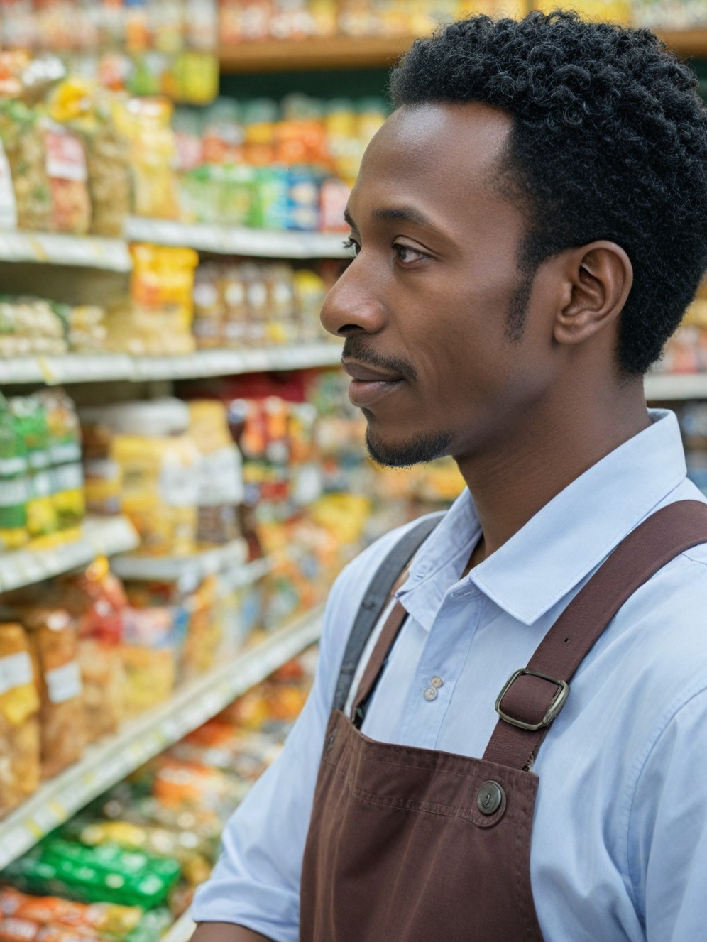 Un employé d'épicerie debout dans une allée | Source : Midjourney