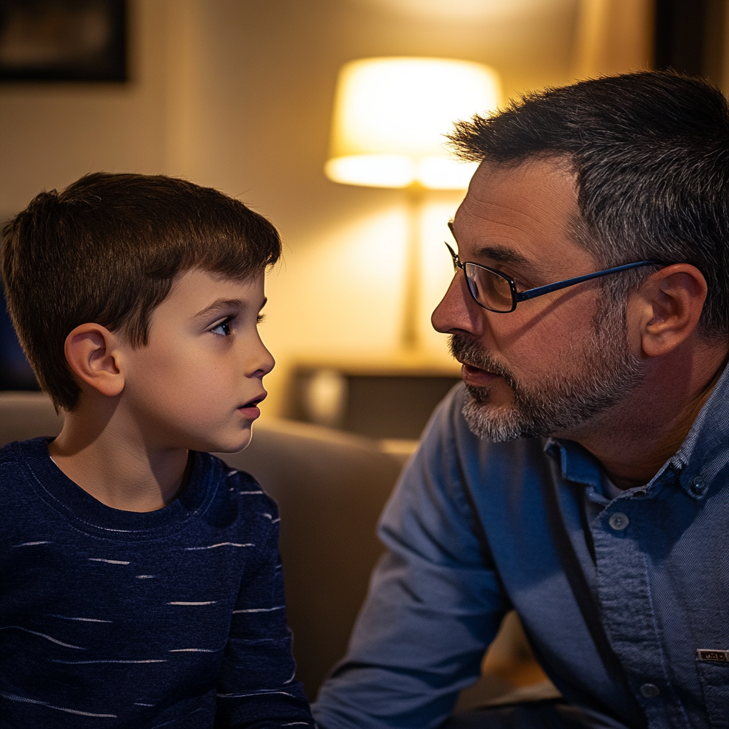 A little boy talking to his father | Source: Midjourney