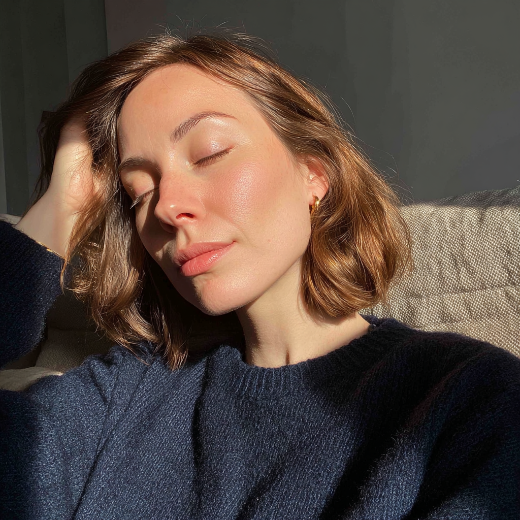 Une femme fatiguée se reposant sur un canapé | Source : Midjourney