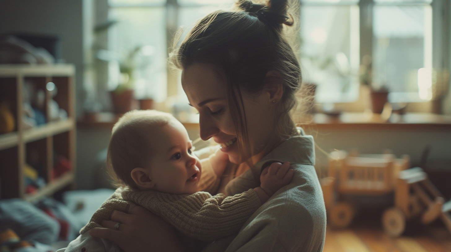 Une femme tenant un bébé | Source : Midjourney