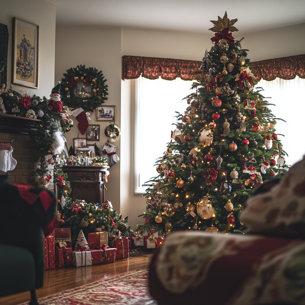 Un salon décoré pour Noël | Source : Midjourney