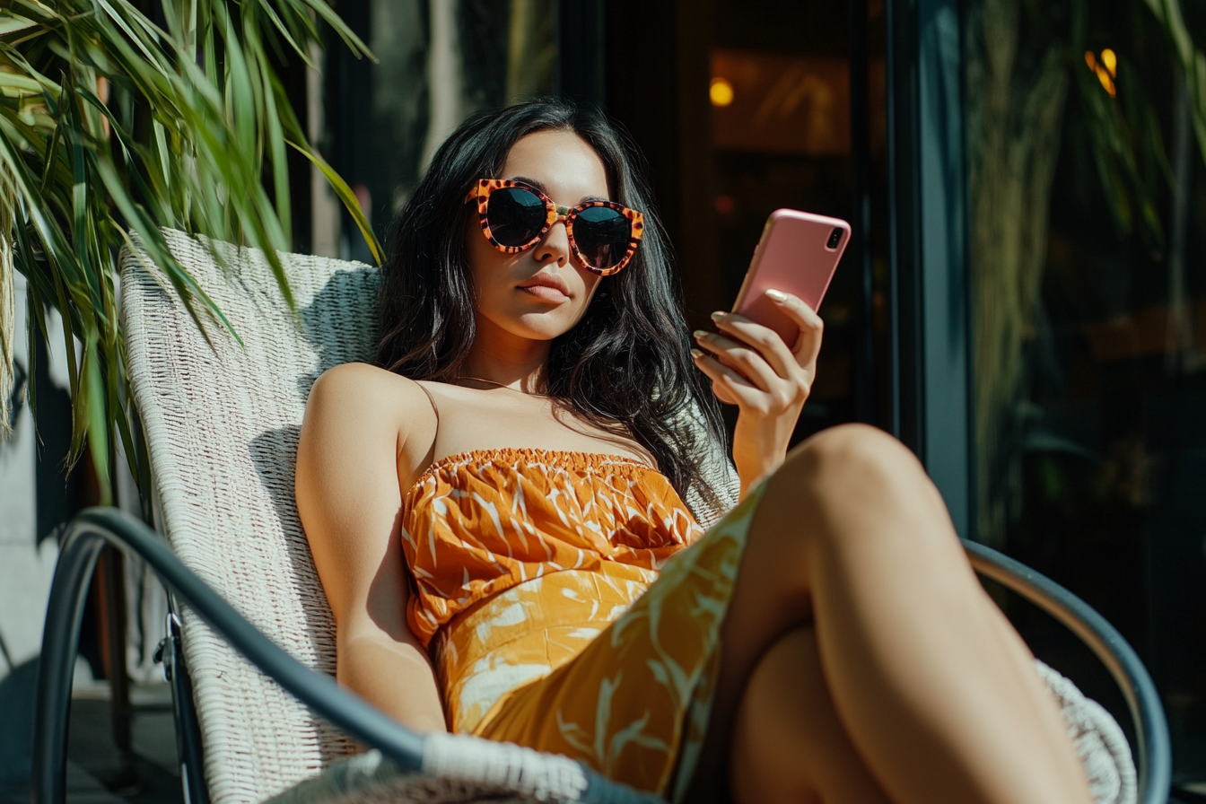 Une femme qui regarde son téléphone | Source : Midjourney