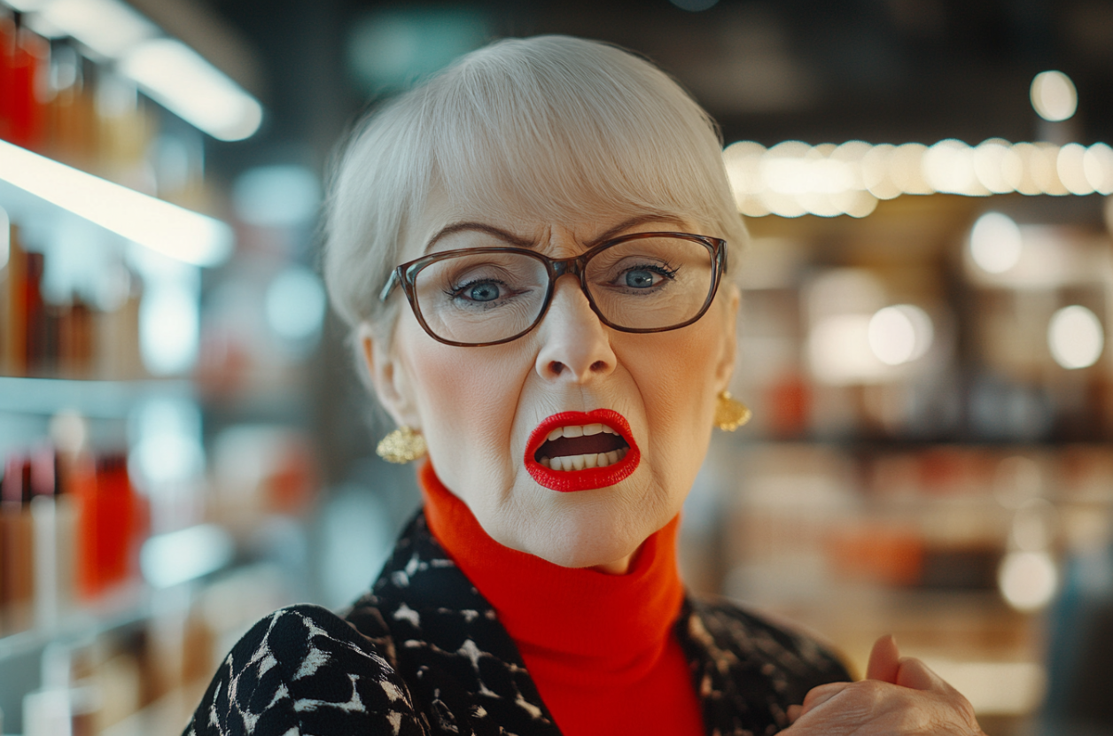 Une femme en colère dans un magasin de cosmétiques | Source : Midjourney