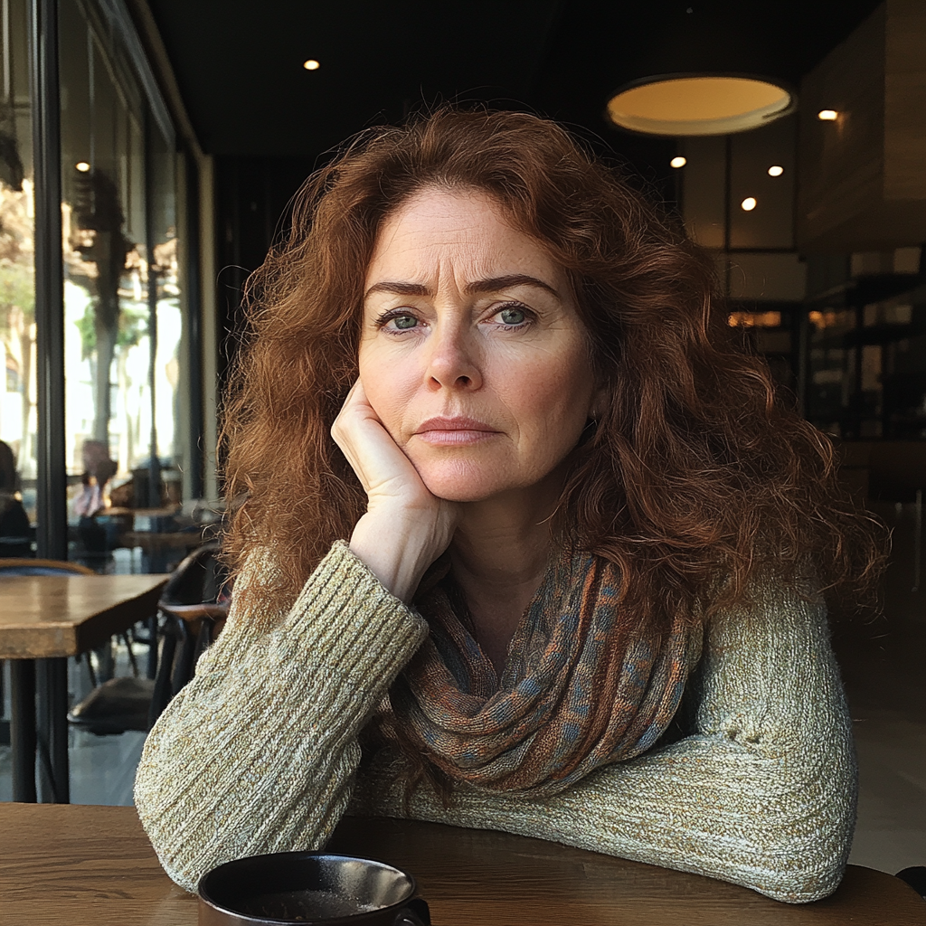 Une femme assise dans un café | Source : Midjourney