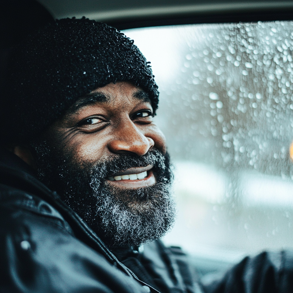 Un homme souriant dans une voiture | Source : Midjourney