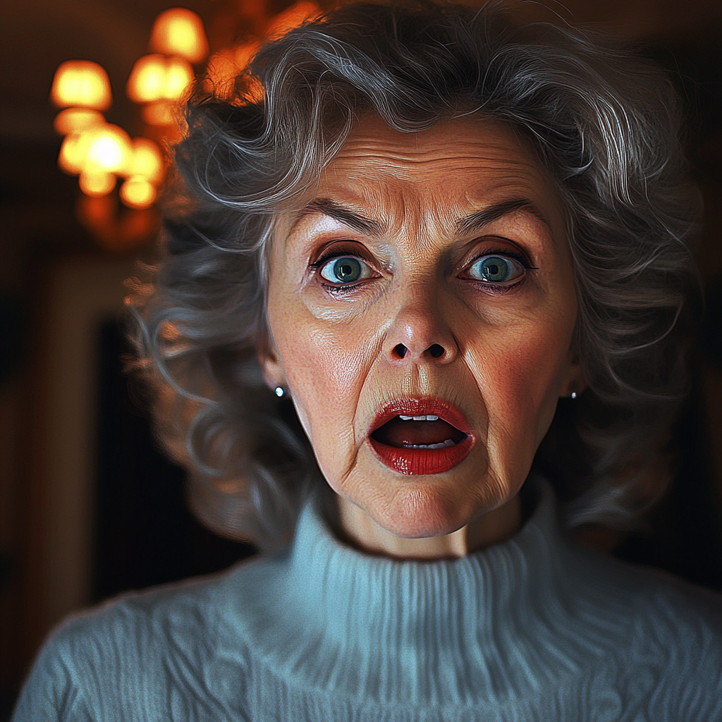 A shocked elderly woman | Source: Midjourney