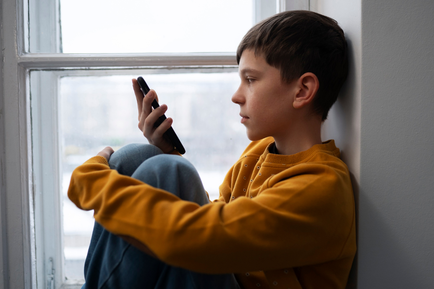 Un garçon stressé tenant son téléphone | Source : Freepik